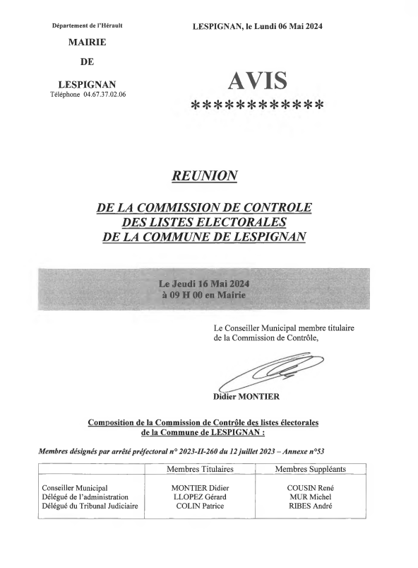 Réunion commission de contrôle