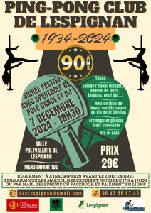 Affiche 90 ans du Ping Pong Club de Lespignan